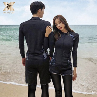 LOCO FISH ผู้ชาย2ชิ้น3ชิ้นชุดว่ายน้ำแขนยาวกางเกงคนรักแขนยาว Rashguard วิ่ง Quick-Dry Bodysuit