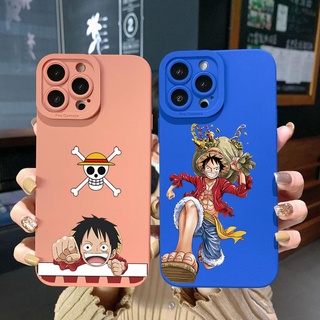 เคสป้องกันโทรศัพท์มือถือ ขอบสี่เหลี่ยม ลายลูฟี่ One Piece สําหรับ iPhone 14 Plus 13 Pro Max 12 iPhone 11 XR 8 7 SE 2022