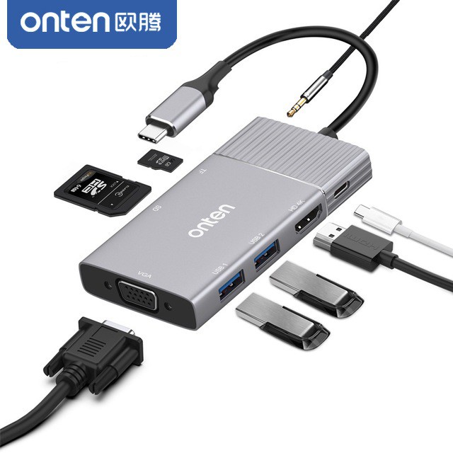 Onten 95113 Type-C 3.1A Multi Function Dock Station (2x USB 3.0, SD/TF Card Reader,HDTV,VGA,3.5 มม.,