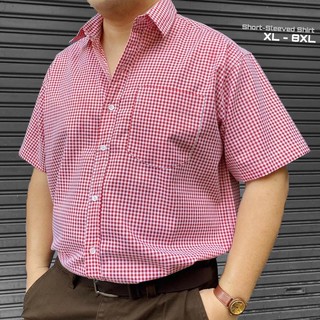 เสื้อเชิ้ต แขนสั้น ไซส์ใหญ่ คอตต้อน สก๊อตแดง (XL - 8XL)👔