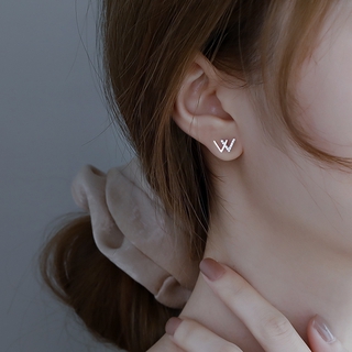 ต่างหู Exquisite Zircon Letter Earrings Stud W Word Korea Earring Women Jewelry Accessories Gift