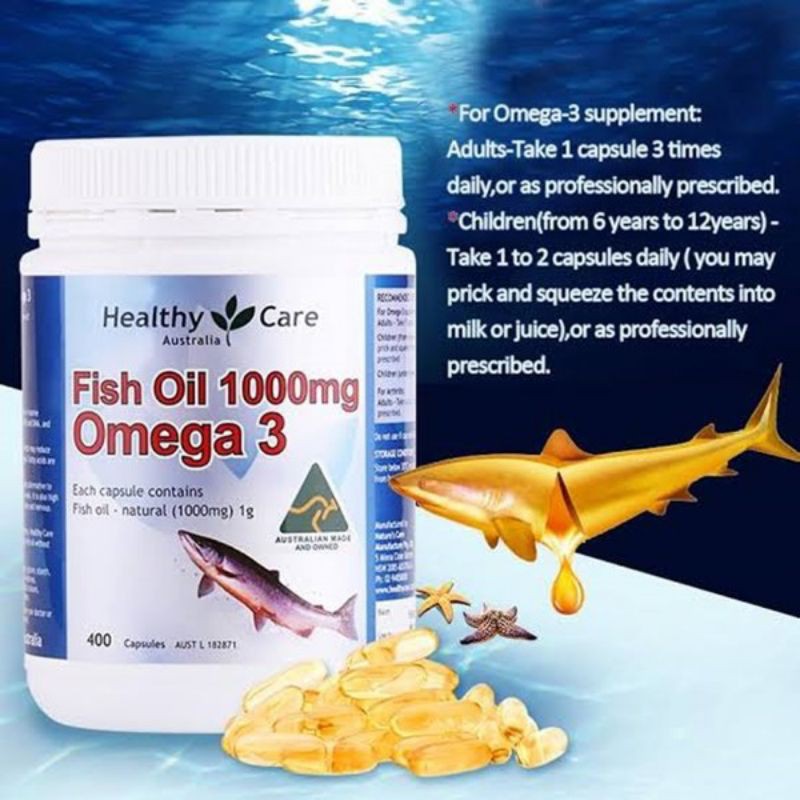 HEALTHY CARE FISH OIL (Omega 3)1000 mg. ของแท้นำเข้าจากออสเตรเลีย ขนาดบรรจุ 400 เม็ด