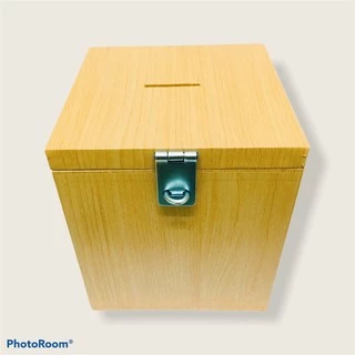 กระปุกออมสินไม้ลายไม้สักทอง และลายหินอ่อน กล่องไม้จริงกล่องTipbox ขนาด15*15*15ซม.