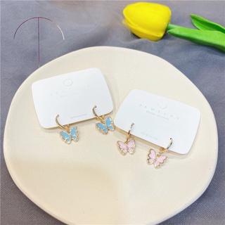 Cute Alloy Drop Oil Colorful Butterfly Pendant Hoop Earrings for Woman