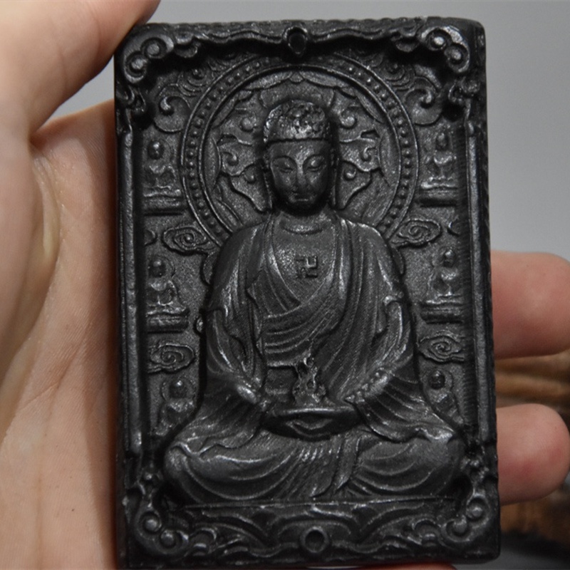 ❣✐❂Tibet Hongshan Culture Natural Meteorite Buddhism Sitting Buddha Statue Mascot Collection Pendant Jewelry Decoration