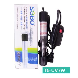 SOBO Aquarium submersible UV หลอดยูวี แบบหลอดแก้วจุ่มน้ำ รุ่น 7W ฆ่าเชื้อโรค ช่วยน้ำใสในตู้ปลา บ่อปลา (T5-UV7W)