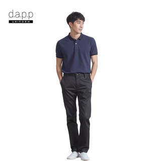 dapp Uniform กางเกงขายาว กางเกงผ้า Black Elastic Waist Slim Fit Trousers สีดำ(LT1B1001)