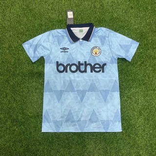 เสื้อกีฬาแขนสั้น ลายทีมชาติฟุตบอล Manchester City 88-90 ชุดเหย้า สไตล์เรโทร