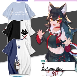 HOLOLIVE Vtuber T-shirt Ookami Mio Short Sleeve Ayame Cosplay Tops Girl Casual Anime Tee Shirt Casual Plus Size