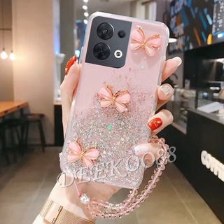 เคสโทรศัพท์มือถือแบบนิ่ม OPPO Reno8 Reno7 Reno6 Z Pro 5G 4G Softcase Glitter Bling Smartphone Casing with Hand Rope Strap Crystal Butterfly Phone Case Transparent Back Cover Reno 8 8Z 8Pro 7 7Z 7Pro 6 6Z