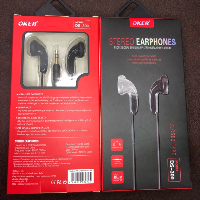 OKER หูฟัง Earphone รุ่ย DS-300 สีดำ/สีขาว กล่องใหม่