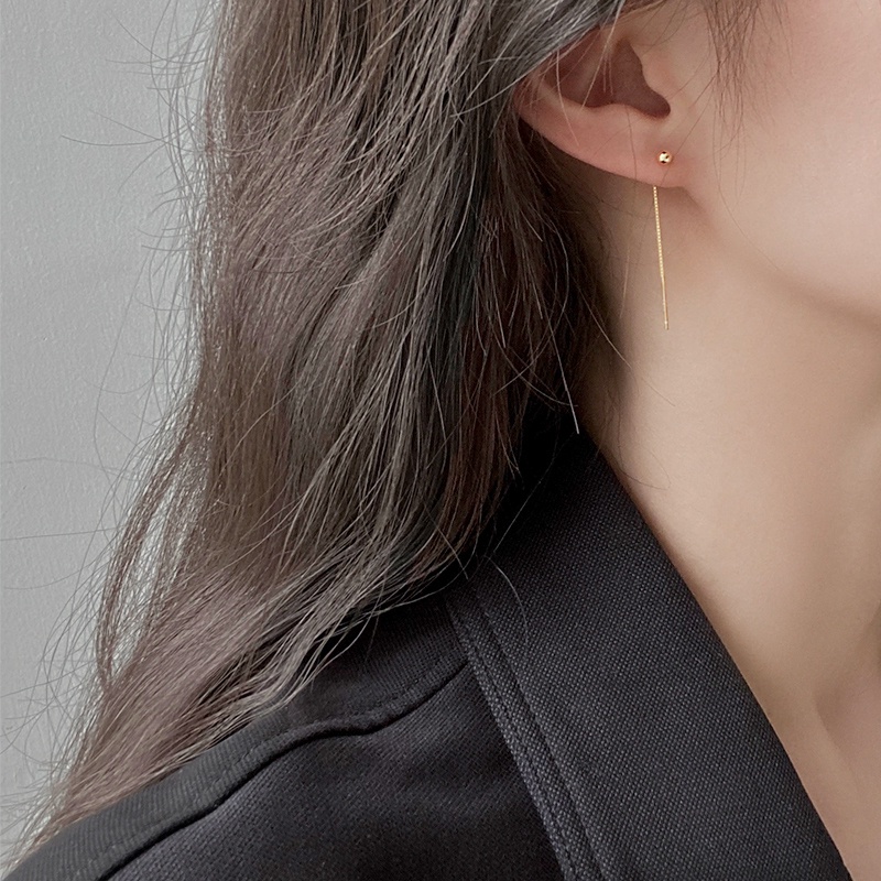 Roselife S925 ต่างหูโซ่ลูกปัดประดับพู่สําหรับผู้หญิง 1 คู่ - รูปที่ 4