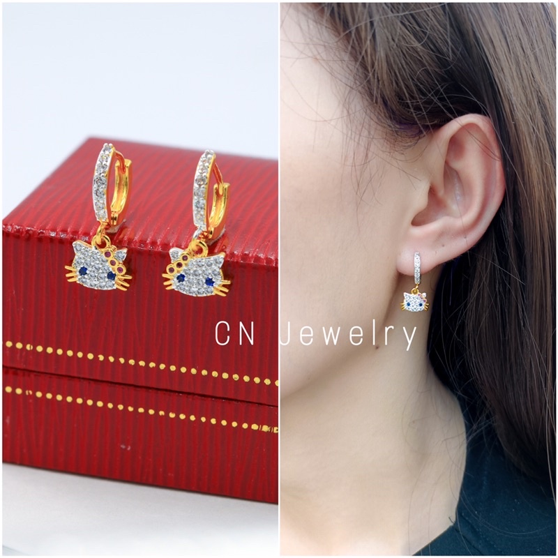 ต่างหูห่วงเพชร  ต่างหูห่วงห้อยชุดที่1 รุ่นขายดี 1คู่  CN Jewelry ตุ้มหู ต่างหูห่วงทอง ต่างหูแฟชั่น ต่างหูผู้หญิง