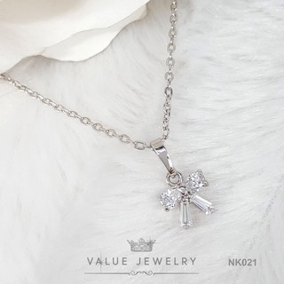 สร้อยคอพร้อมจี้ ประดับคริสตัลแท้ ลาย โบ Ribbon ขนาดเล็ก เครื่องประดับ สร้อย NK021 ValueJewelry