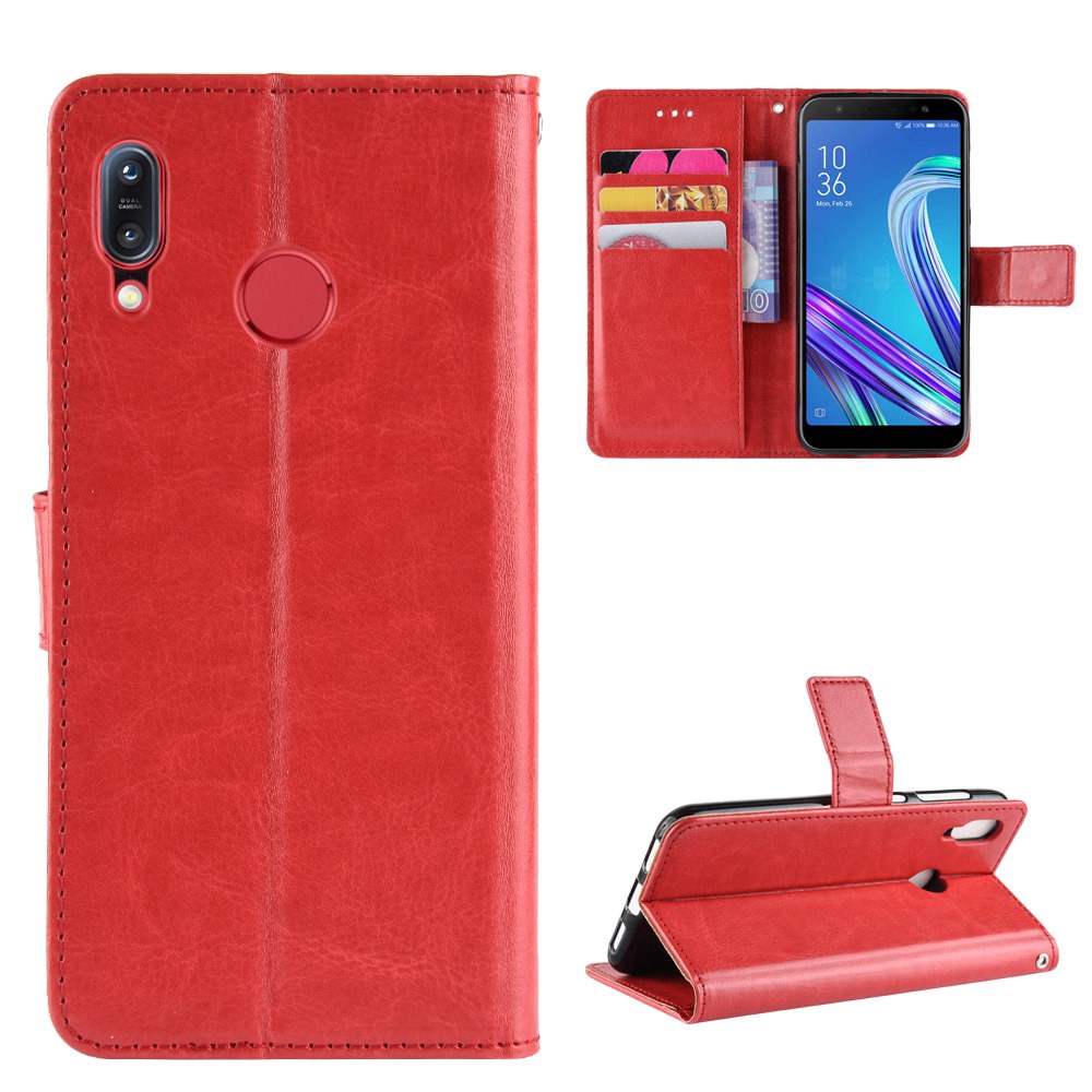 หรูหรา Crazy Horse ปลอกหนัง PU Asus Zenfone Max M1 ZB555KL X00PD ผู้ถือบัตรกระเป๋าสตางค์กรณี