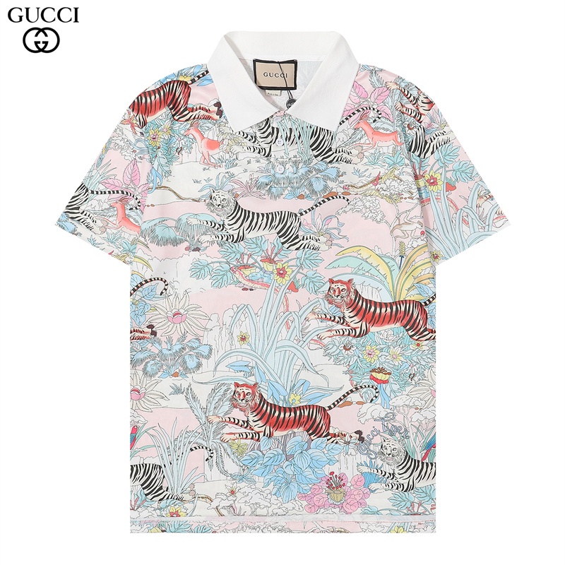 Polo Shirts 396 บาท เสื้อโปโลลําลอง พิมพ์ลายเสือ และดอกไม้ สวมใส่สบาย แฟชั่นฤดูร้อน Men Clothes