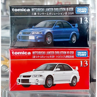 sh รถเหล็ก Tomica 🔆 Premium No.13 Mitsubishi Lancer Evolution VI GSR ▶️ จำนวน 1 คู่ สีน้ำเงิน &amp; สีขาว ◀️ ใหม่ในซีล