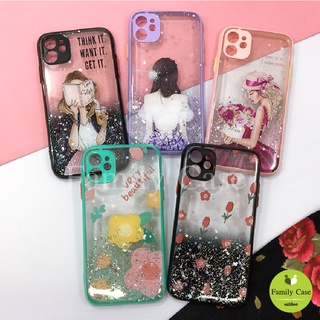 I6/11 เคสมือถือ TPU ขอบสีกันกล้อง กากเพชรกริตเตอร์ไล่สีลายการ์ตูน