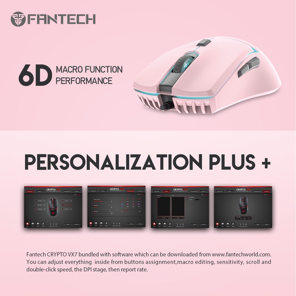 FANTECH VX7 CRYPTO Macro Key Gaming Mouse รุ่น VX7 เมาส์เกมมิ่ง แฟนเทค ความแม่นยำปรับพร้อม feet mouse