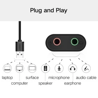 Ugreen อะแดปเตอร์การ์ดเสียงภายนอก USB เป็นไมโครโฟน 3.5 มม. สําหรับแล็ปท็อป คอมพิวเตอร์ PS4