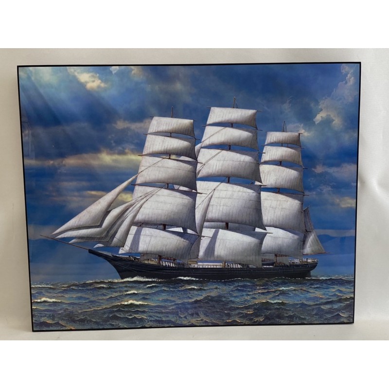 กรอบรูปวิทยาศาสตร์ เรือสำเภาหันซ้าย กรอบลอย 16x20นิ้ว เคลือบเรซิ่นเงา