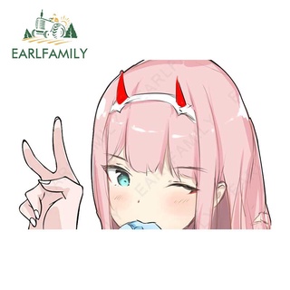 Earlfamily สติกเกอร์ไวนิล ลายการ์ตูนอนิเมะ DARLING in the FRANXX Zero Two Peek Campervan สําหรับติดตกแต่งรถยนต์ 13 ซม. x 8.8 ซม.