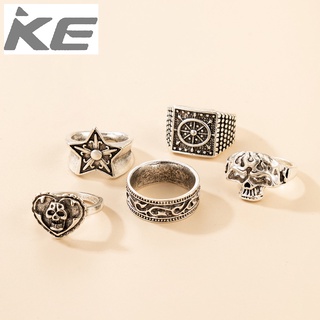 Popular accessories Hip-hop punk skull pentagram love Halloween 5-piece ring for girls for wom