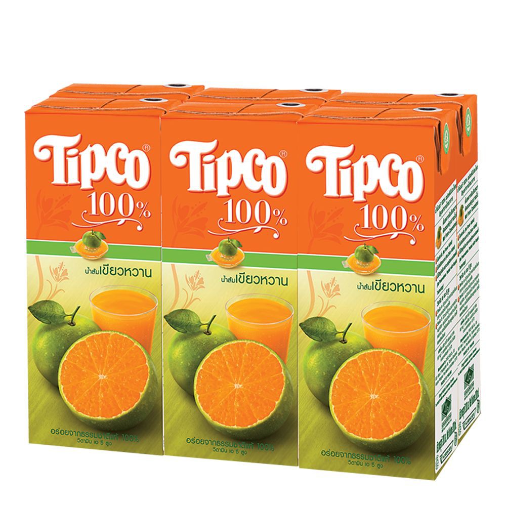 ทิปโก้ น้ำส้มเขียวหวาน 100% 200 มิลลิลิตร แพ็ค 6 กล่อง Tipco 100% Tangerine orange juice 200ml pack 