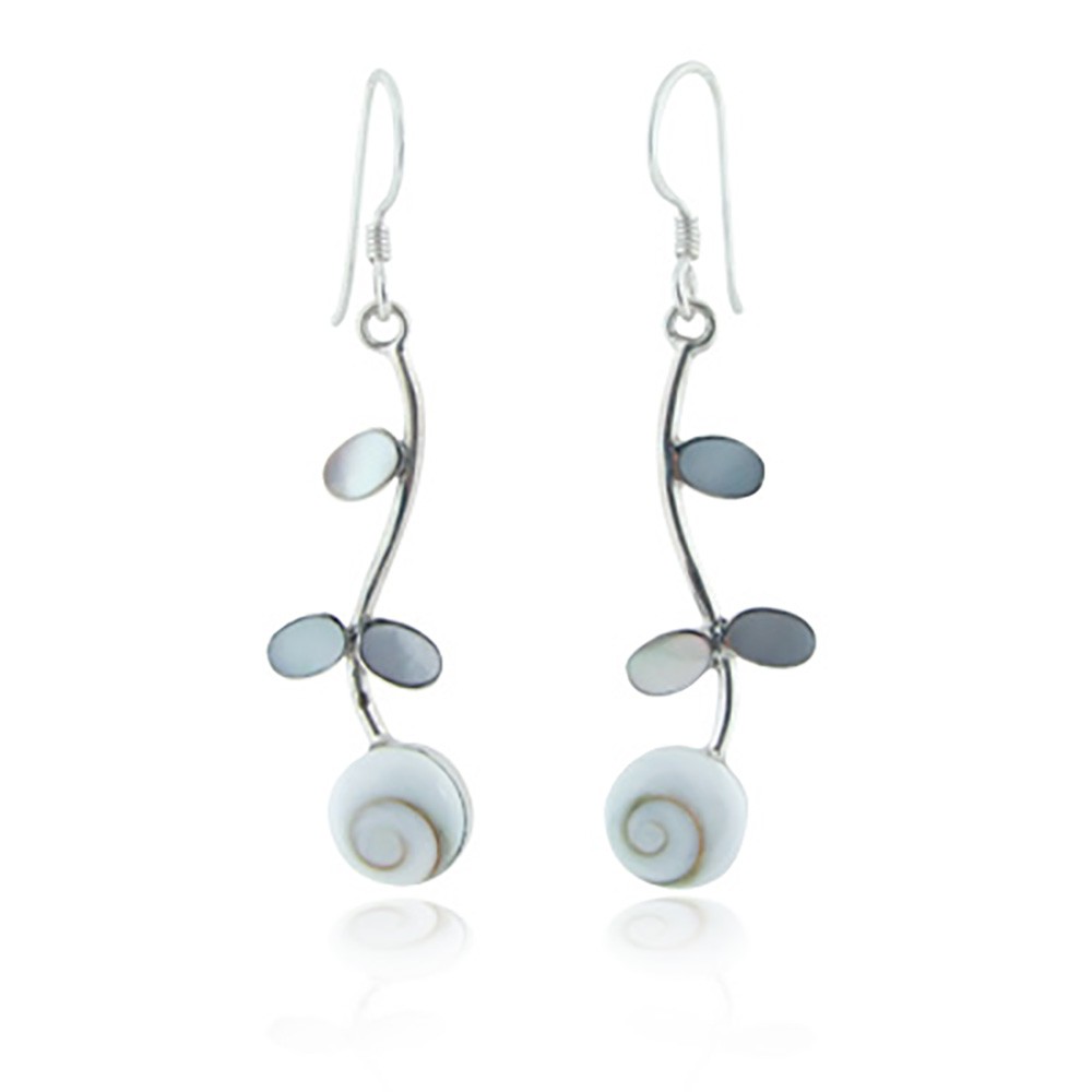 Suvani Jewelry - เงินแท้ 92.5% ต่างหูห้อย ดอกไม้ ใบไม้ Shell Shiva Eye ทรงกลม ต่างหูเงินแท้