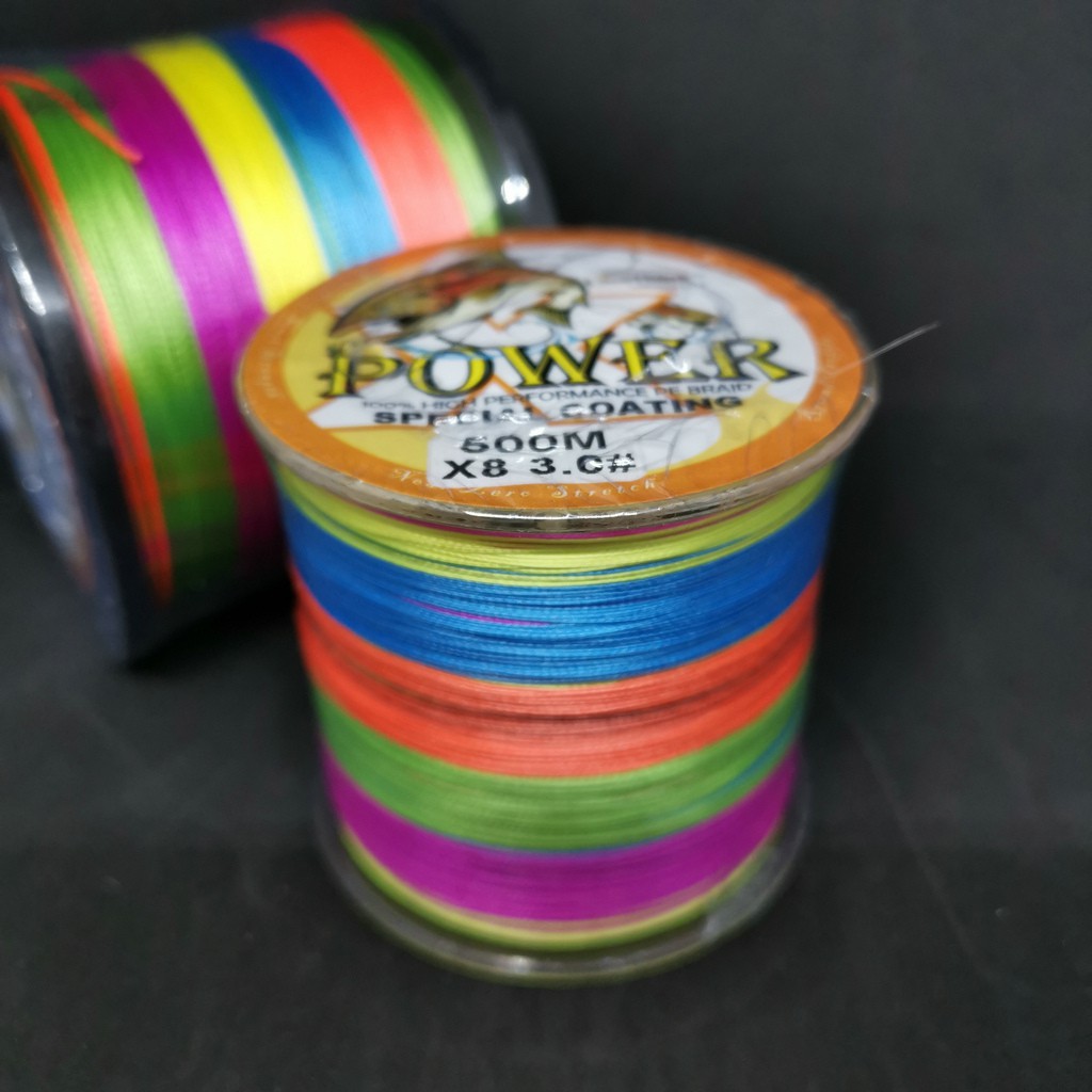 POWER 5สี 500เมตร สายตกปลา 100% PE ถัก8เส้น ( X8) เบอร์  3.0 4.0 5.0 6.0 8.0 เหนียวๆ