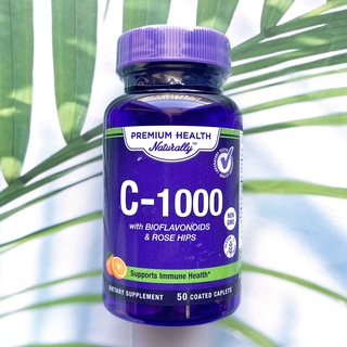 50% Sale!! EXP:06/23 วิตามินซี Vitamin C-1000mg with Bioflavonoids &amp; Rose Hips 50 Caplets (Premium Health Naturally™)