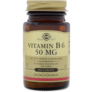 Solgar, Vitamin B6, 50 mg, 100 Tablets วิตามินบี6