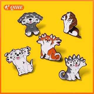 5 Styles Cartoon Animal Enamel Pin Dog Pin Three-headed Animal Pin Cute Badge Brooch Lapel Pin Gift Collection for Friends