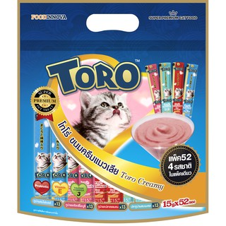 โทโร่ โทโร่ (Toro Toro) ขนมแมวเลีย แพ็คละ 52 หลอด คละ 4 รสชาติ (15gx25)