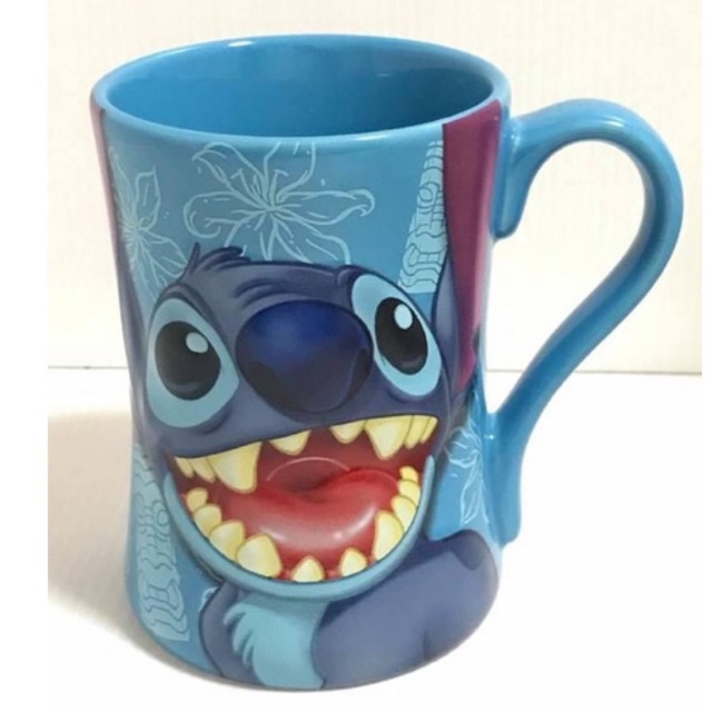 แก้วน้ำเซรามิค สติช ลายนูน มัค 100% Stitch การ์ตูนดิสนีย์ สีน้ำเงิน สติชยิ้มแฉ่ง Disney Mug Ceramic