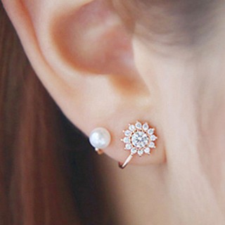 แฟชั่นสาวเลดี้ Elegant Faux เพิร์ล Rhinestone Snowflake Ear Ear ต่างหู