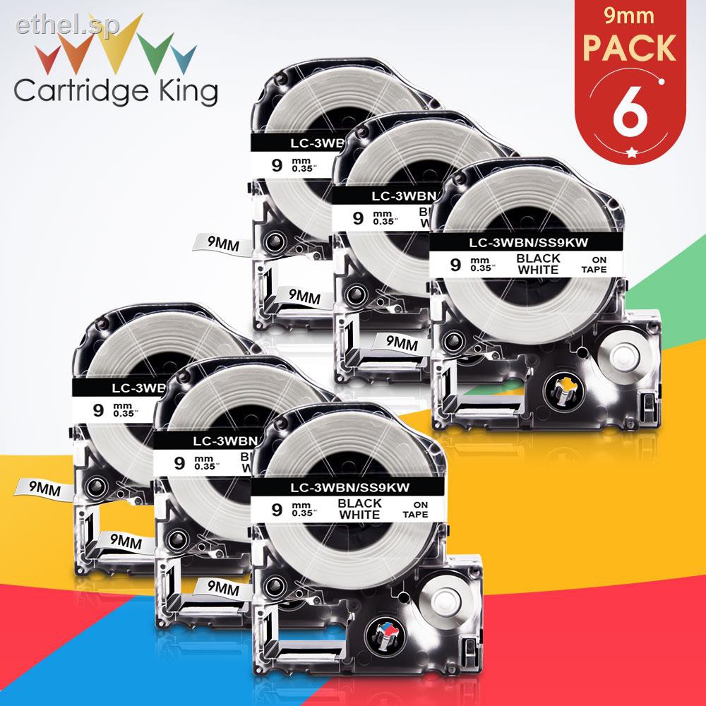 ✿6PK SS9KW LC-3WBN Black on White 9mm Label Tape Compatible for Epson KingJim C410 LW-400 LW-400L LW