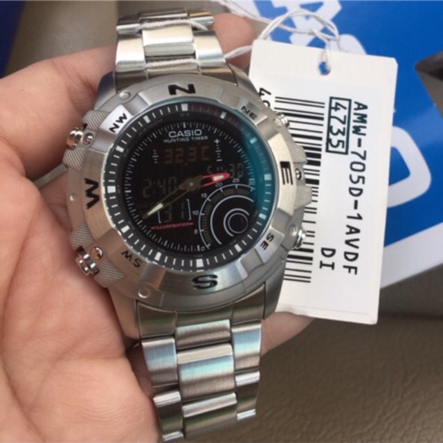 (ของแท้100%) รูปสินค้าจริงลิขสิทธิ์ทางร้าน นาฬิกา Casio Outgear รุ่น AMW-705D-1AV นาฬิกาผู้ชายสายสแตนเลส