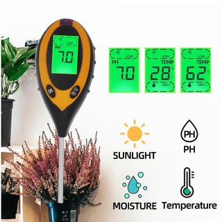 4 In1 Plant Moisture Meter ดินไฮโกรมิเตอร์เครื่องวัดอุณหภูมิแสงแดดการวัดความเข้มของความเป็นกรดชุดเครื่องมือ