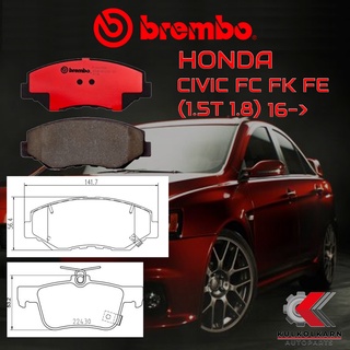 ผ้าเบรค BREMBO CIVIC FC FK FE ปี 16-&gt; (P28035B/C, P28089B/C)