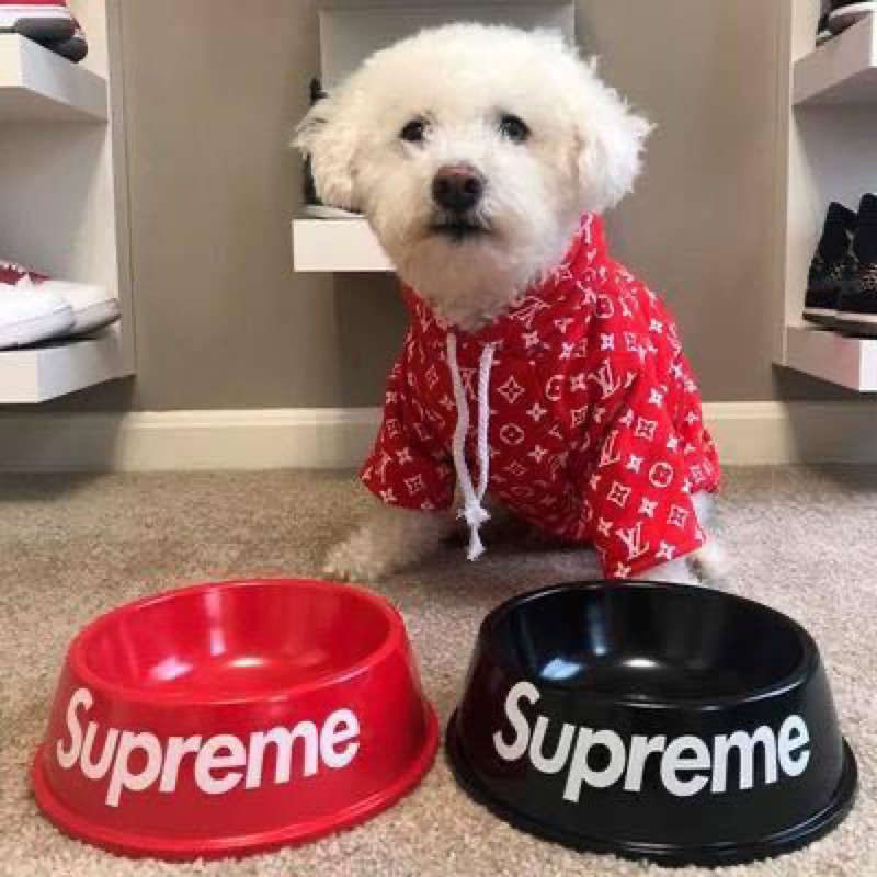 (พร้อมส่ง)ถูกที่สุดชามอาหารหมาSupremeทรงใหม่เหมือนแท้ที่สุด!ก้นลึกสวยเท่dogdogชอบ