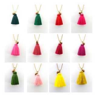 สร้อยคอทองเหลือง ตกแต่งพู่ งาน handmade สร้อยยาว 30 นิ้ว มี 31 สี