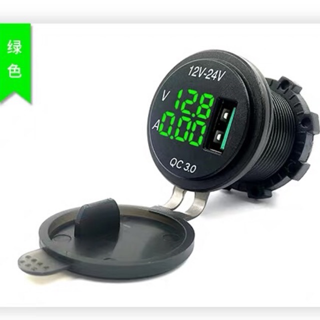 USB QC3.1A 3 In 1 วัดโวลท์กระแสกับที่ชาร์จสำหรับรถยนต์มอเตอร์ไซ(V+A+USB3.0)