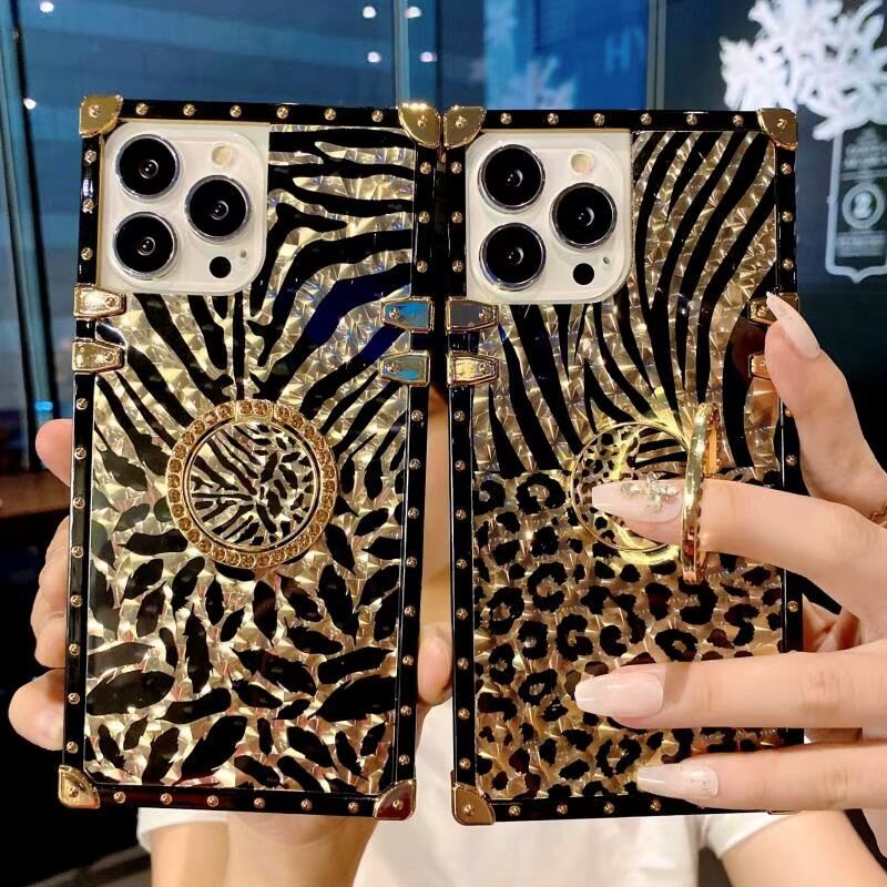 For Huawei P30 P40 Lite Mate20 Mate30 Nova 3i 4e 5T 7 7SE 7i 10 9SE Y9 Prime 2019 Y7A Y6P 2020 Honor 20 Fashion Leopard Feather Square Glossy Phone Case With Bracket