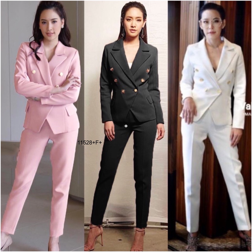 MF11528 Set 2 ชิ้น เสื้อสูทแขนยาว ติดกระดุมหน้า มีกระเป๋าล้วง + กางเกงขากระบอกยาว ติดกระดุมมีซิปเป้า
