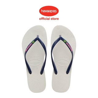 Havaianas รองเท้าแตะ บราซิล แบบบาง สําหรับผู้หญิง - สีขาว / น้ําเงินกรมท่า