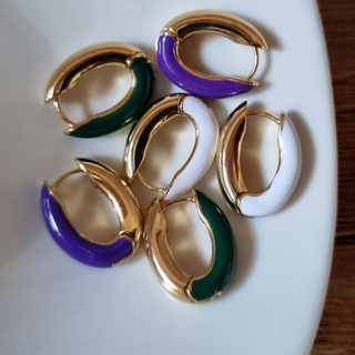 Ps Treasure oval enamel hoop earring