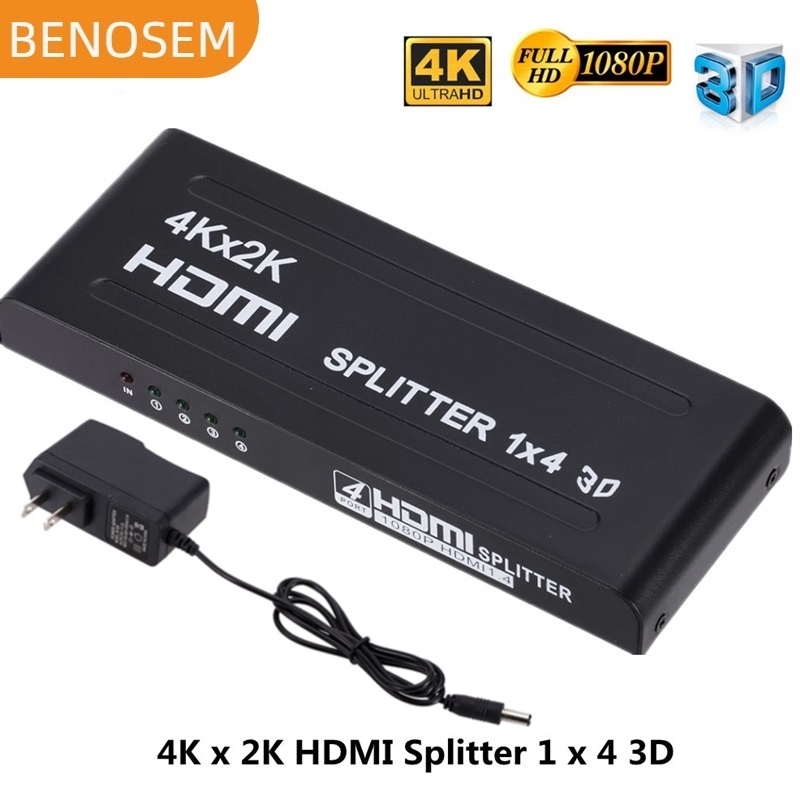 BENOSEM HDMI splitter เข้า1ออก4จอ FULL HD 3D 1080pเวอร์ชั่น1.4 1 in 2 out With adapter power