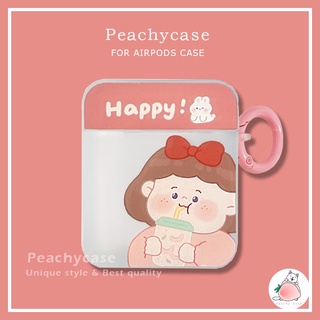 เคสหูฟังไร้สาย กันหาย ลายกระต่าย Happy Girl สีชมพู แฟชั่น สําหรับ Airpods 2 Pro Air Pod 3 Airpod 1