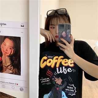เสื้อยืดสีขาวเสื้อยืดแขนสั้นทรงหลวมเกาหลี oversize เดรสเสื้อยืดวัยรุ่น เสื้อผ้าแฟชั่น เสื้อโอเวอร์ไซส์ผู้หญิงลายพิมพ์ตัว
